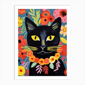 Black Cat With A Flower Crown Painting Matisse Style 1 Art Print
