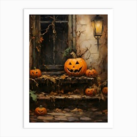 Halloween Pumpkins On The Steps Art Print