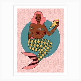 Amber Pink Haired Mermaid Bathroom Art Print