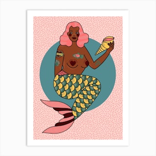 Amber Pink Haired Mermaid Art Print