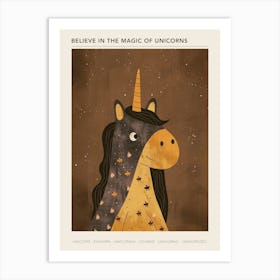Black & Mustard Pattern Unicorn Poster Art Print