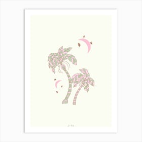 Pink Boho Palm Trees and Moon Art Print