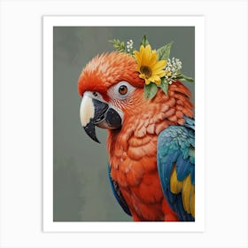 Parrot With Sunflowers Art Print