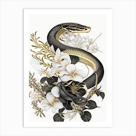 Monocled Cobra Snake Gold And Black Art Print