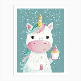 Cute Storybook Style Unicorn With A Cupcake Art Print