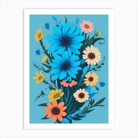 Beautiful Flowers Illustration Vertical Composition In Blue Tone 15 Art Print