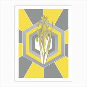 Vintage Blue Iris Botanical Geometric Art in Yellow and Gray n.193 Art Print