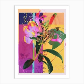 Honeysuckle 4 Neon Flower Collage Art Print