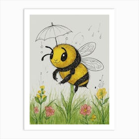 Bee In The Rain Art Print