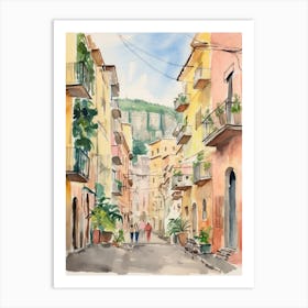 Naples, Italy Watercolour Streets 1 Art Print