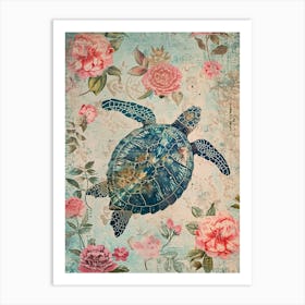Pink Floral Sea Turtle Art Print