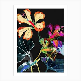 Neon Flowers On Black Nasturtium 4 Art Print