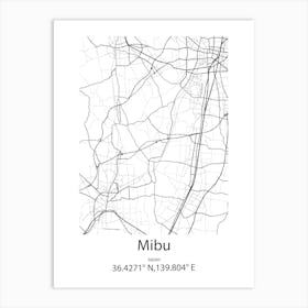 Mibu,Japan Minimalist Map Art Print