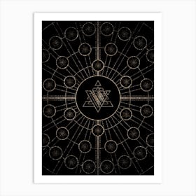 Geometric Glyph Radial Array in Glitter Gold on Black n.0476 Art Print