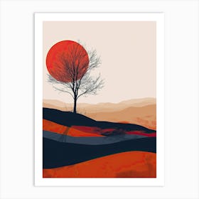 Sunset On The Hill, Minimalism Art Print