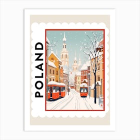 Retro Winter Stamp Poster Krakow Poland Art Print