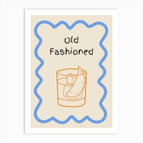 Old Fashioned Doodle Poster Blue & Orange Art Print