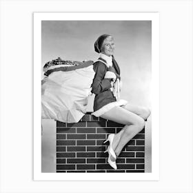 Pinup Sexy Girl in Tight Elf Costume Sitting On A Chimney Art Print