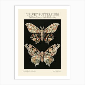 Velvet Butterflies Collection Dark Butterflies William Morris Style 1 Art Print