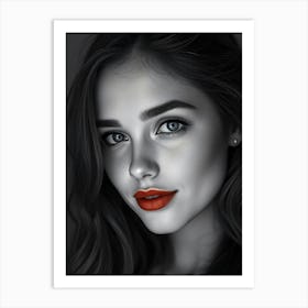 Portrait Of A Girl With Red Lips Art Print