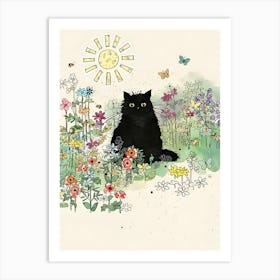 Black Cat In The Garden Art Print