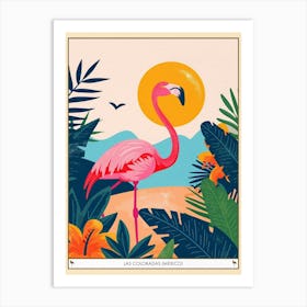 Greater Flamingo Las Coloradas Mexico Tropical Illustration 2 Poster Art Print