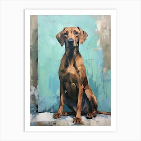 Rhodesian Ridgeback Dog, Painting In Light Teal And Brown 1 Art Print