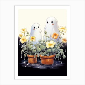 Cute Bedsheet Ghost, Botanical Halloween Watercolour 138 Art Print