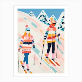 Ski Couple Matisse Style Winter Snow Painting Art Print