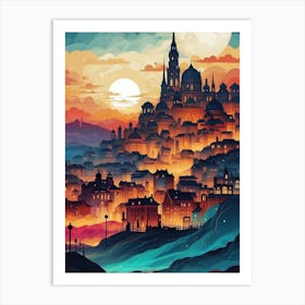 Cityscape At Sunset Art Print