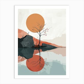 Lone Tree at the Lake, Minimalism Art Print