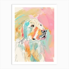 Golden Retriever Dog Pastel Line Watercolour Illustration  3 Art Print