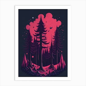 A Fantasy Forest At Night In Red Theme 37 Art Print