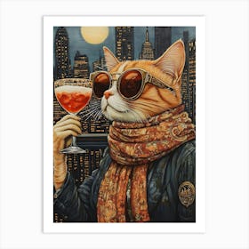 City Cat At Rooftop Bar 4 Art Print