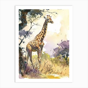 Giraffe Under The Tree Watercolour Inspired 1 Art Print