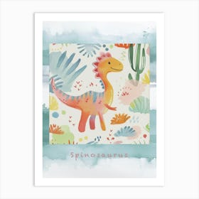 Cute Spinosaurus Dinosaur Watercolour Style 4 Poster Art Print