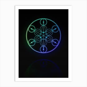 Neon Blue and Green Abstract Geometric Glyph on Black n.0293 Art Print