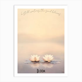 Zen Lotus Flowers At Dusk, soft palette watercolor minimalist Calm Poster Art Print