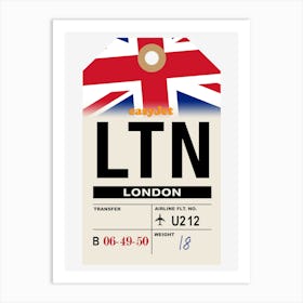 London (LTN) England Vintage Airline Luggage Tag Art Print