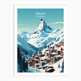 Poster Of Zermatt   Switzerland, Ski Resort Illustration 3 Art Print