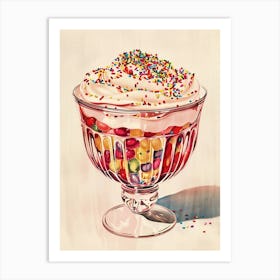 Retro Trifle With Rainbow Sprinkles Vintage Cookbook Inspired 4 Art Print
