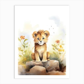 Writing Watercolour Lion Art Painting 4 Art Print