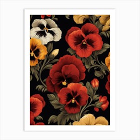 Winter Pansy 3 William Morris Style Winter Florals Art Print