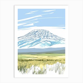 Mount Kenya Color Line Drawing (7) Art Print