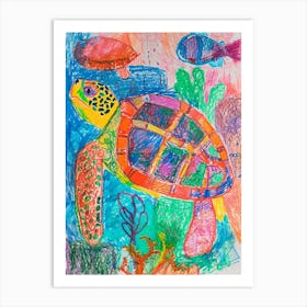 Sea Turtle Colourful Abstract Scribble Art Print