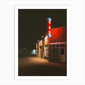 Old Route 66 Gas Station at Night Art Print