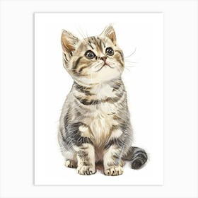 American Shorthair Cat Clipart Illustration 3 Art Print