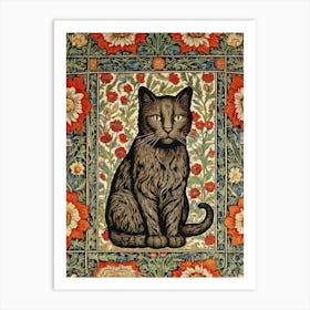 Cat In Flowers Style William Morris Art Print