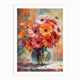 Orange Gerbera Flowers in a Glass Vase #1 Art Print