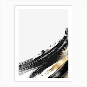 Abstract Black And Gold Brush Strokes 3 Art Print